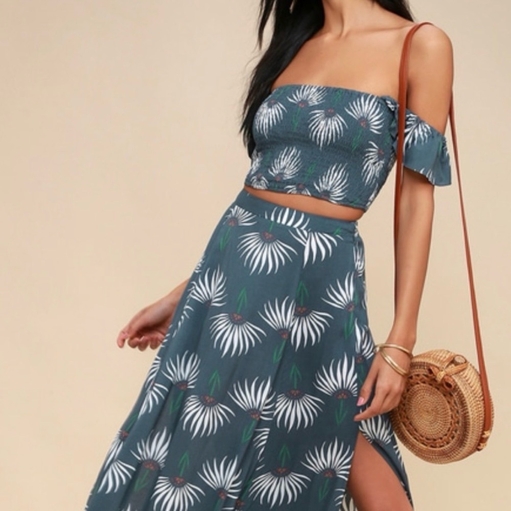 Lulu Trancoso Dusty Blue, Two Piece Maxi Dress, size Medium